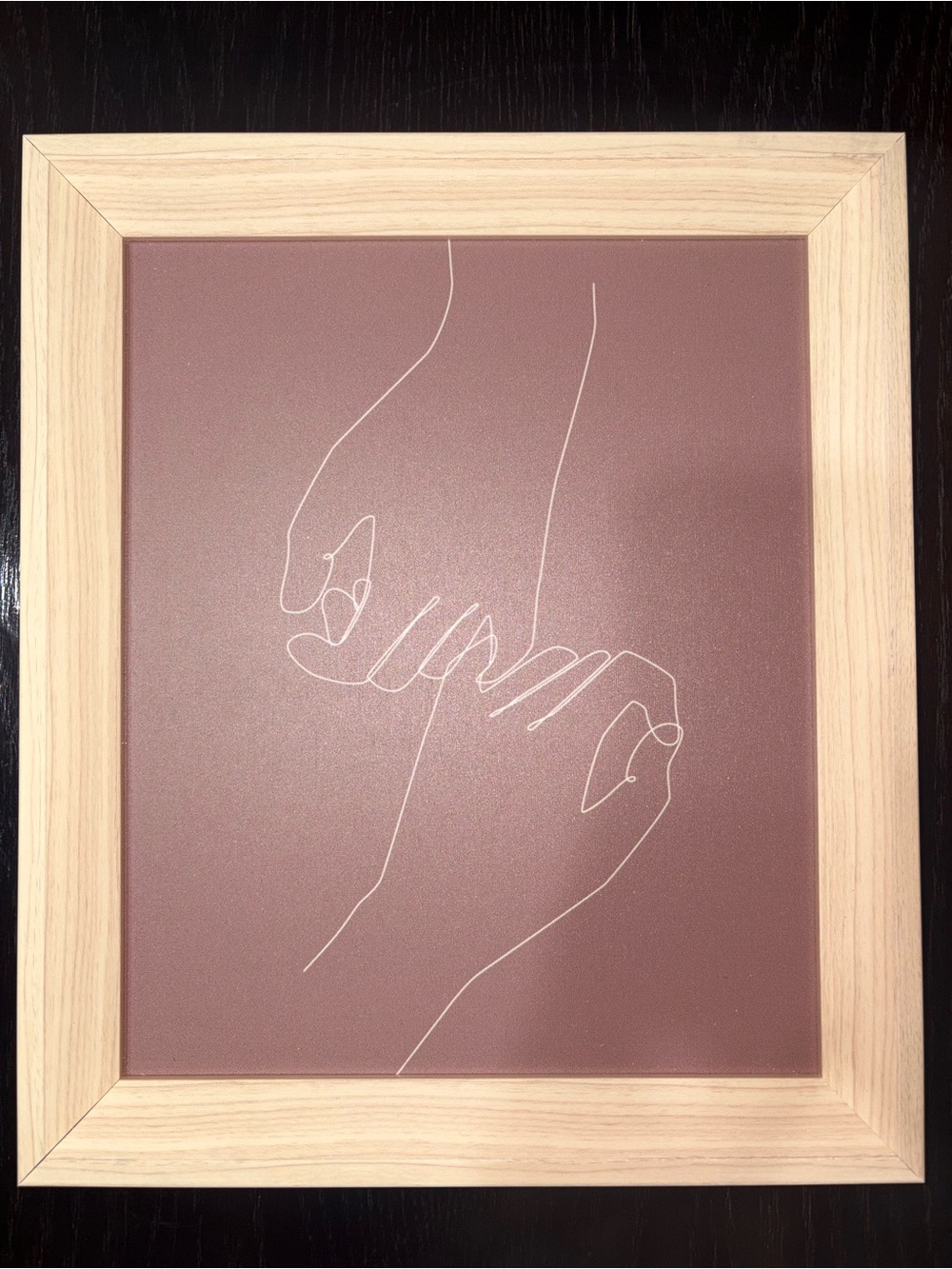Minimalist Line Art Hands Print with Beige Wood Frame - Used